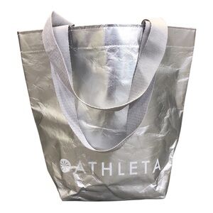 🔗Athleta Metallic Silver Reusable Shopping Tote Bag Gray Handle🔗